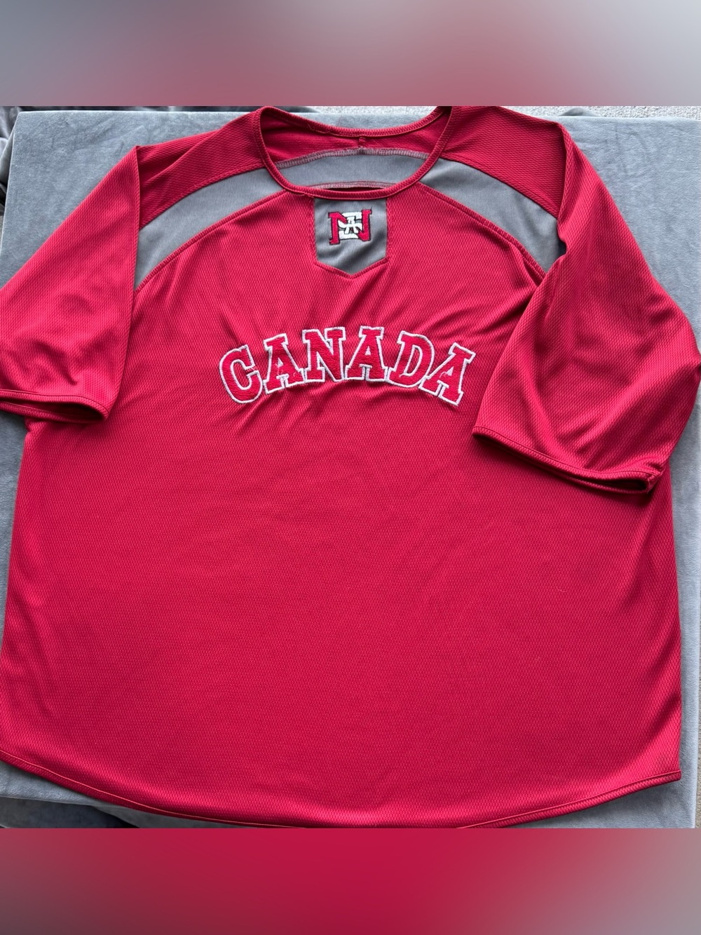 NSA Canada Slo-Pitch Jersey Maroon Grey Embroidered Mesh Shirt Size XL